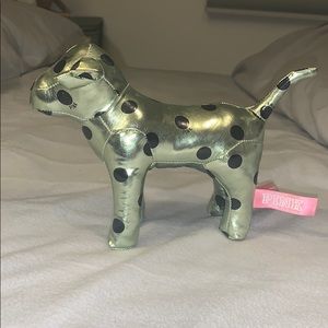 VS pink shiny metallic polka dot dog